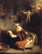 REMBRANDT Harmenszoon van Rijn The Holy Family with Angels Spain oil painting artist